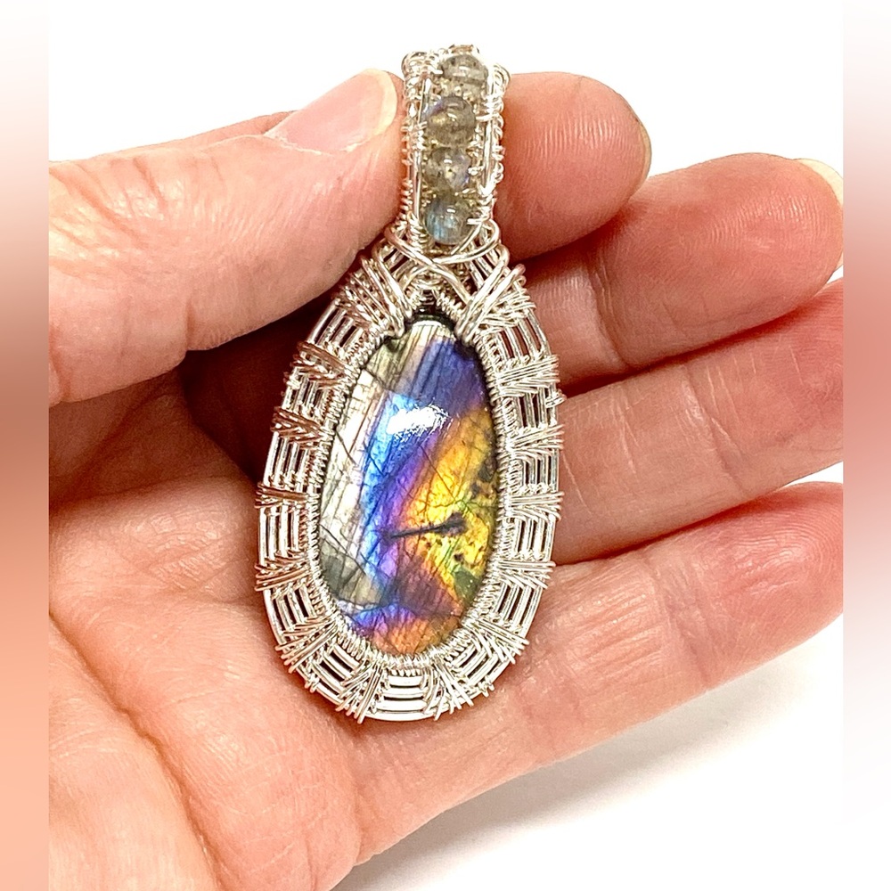 HANDMADE Labradorite Hand Wrapped Silver Plated Statememt Pendant, Artisan